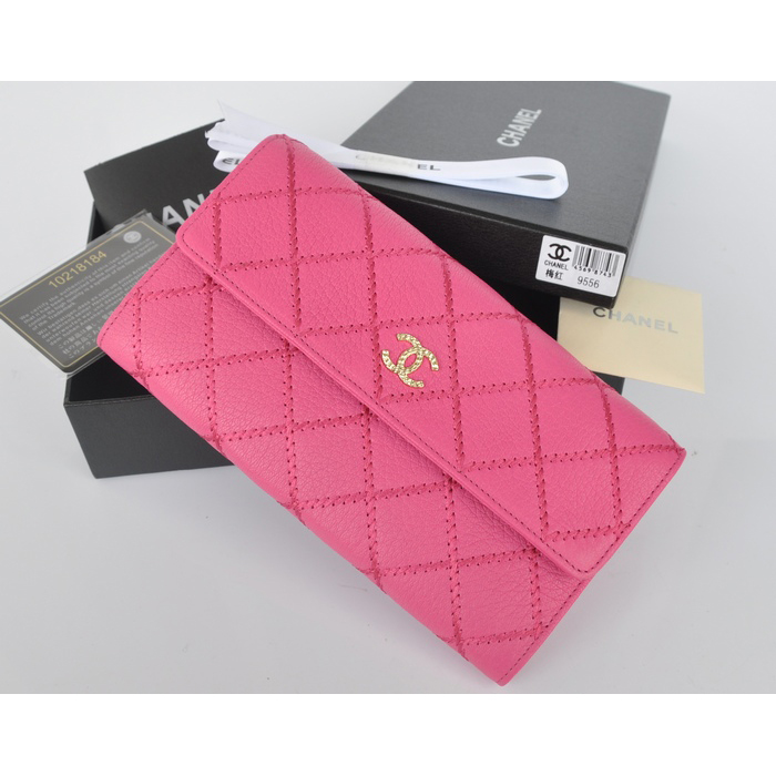 2014 Chanel Matelasse Bi-Fold wallets Original Elephant pattern Leather C9556 Rose