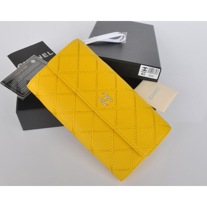 2014 Chanel Matelasse Bi-Fold wallets Original Elephant pattern Leather C9556 Yellow