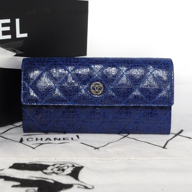 2014 Chanel Matelasse Bi-Fold wallets Original Leather A68608 Blue