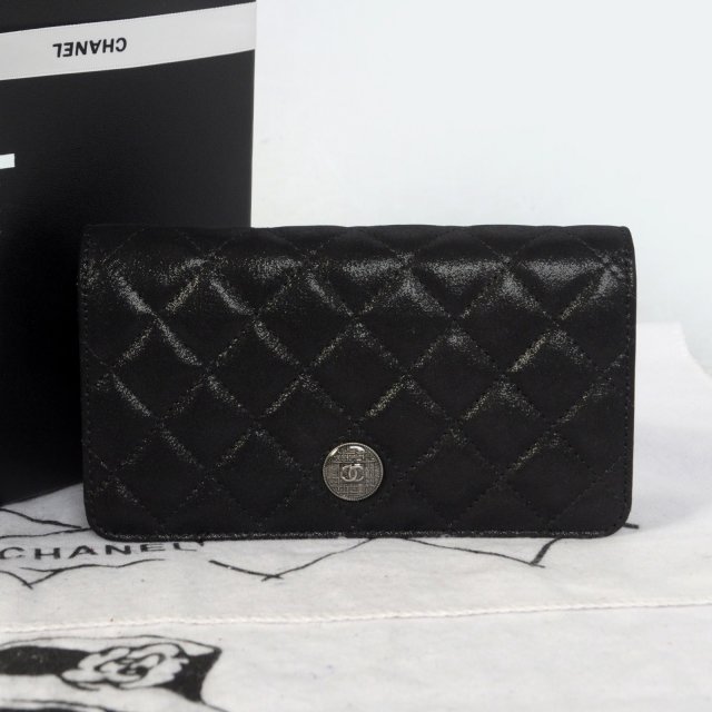 2014 Chanel Matelasse Bi-Fold wallets Original Leather C001 Black