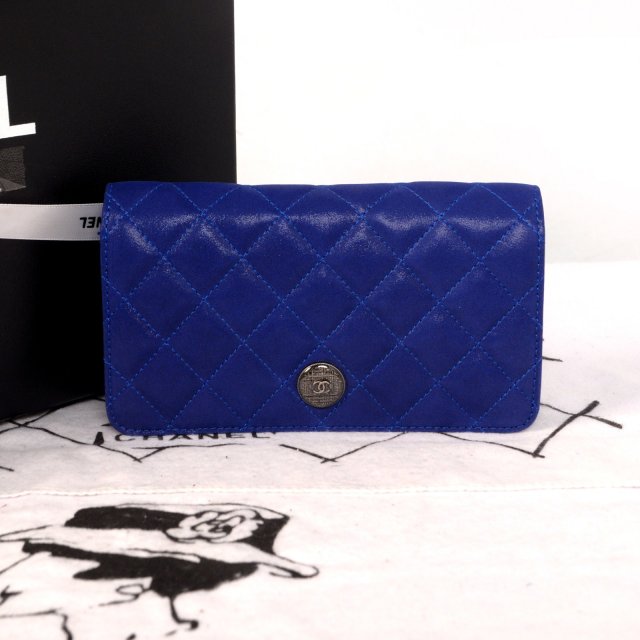 2014 Chanel Matelasse Bi-Fold wallets Original Leather C001 Blue