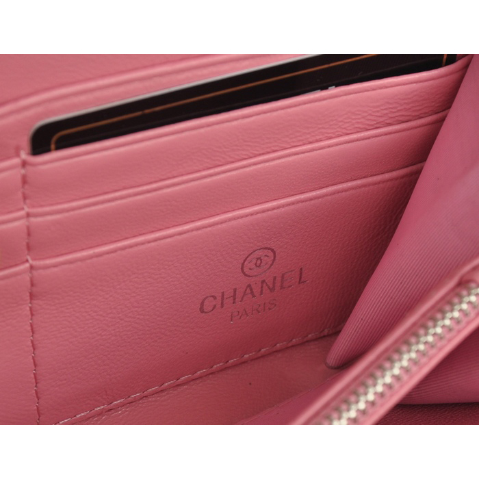 2014 Chanel Matelasse Zip Around Wallet Embossed Leather A50097 Cherry pink