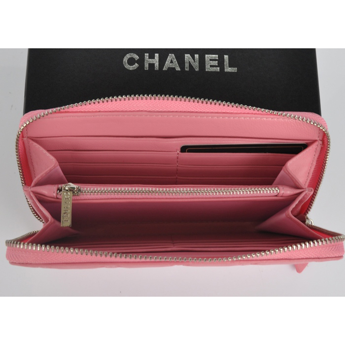 2014 Chanel Matelasse Zip Around Wallet Embossed Leather A50097 Cherry pink