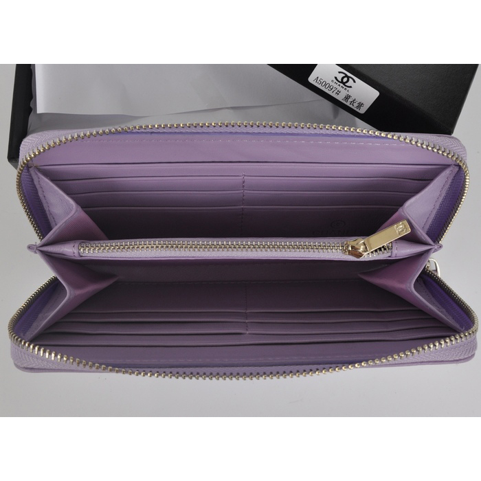 2014 Chanel Matelasse Zip Around Wallet Embossed Leather A50097 Lavender