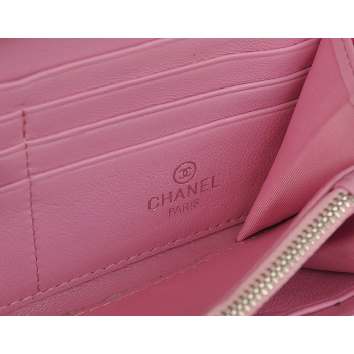 2014 Chanel Matelasse Zip Around Wallet Embossed Leather A50097 Pink