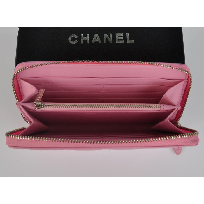 2014 Chanel Matelasse Zip Around Wallet Embossed Leather A50097 Pink