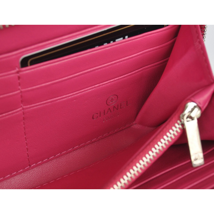 2014 Chanel Matelasse Zip Around Wallet Embossed Leather A50097 Rose