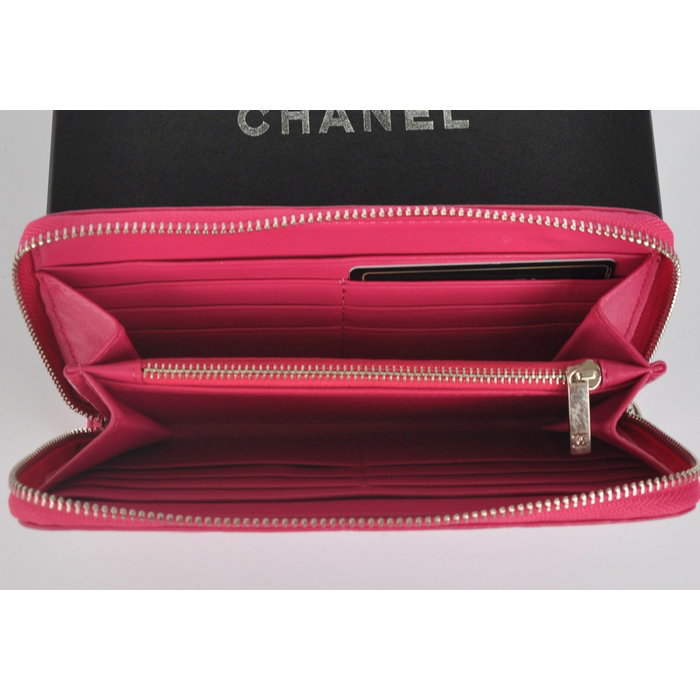 2014 Chanel Matelasse Zip Around Wallet Embossed Leather A50097 Rose