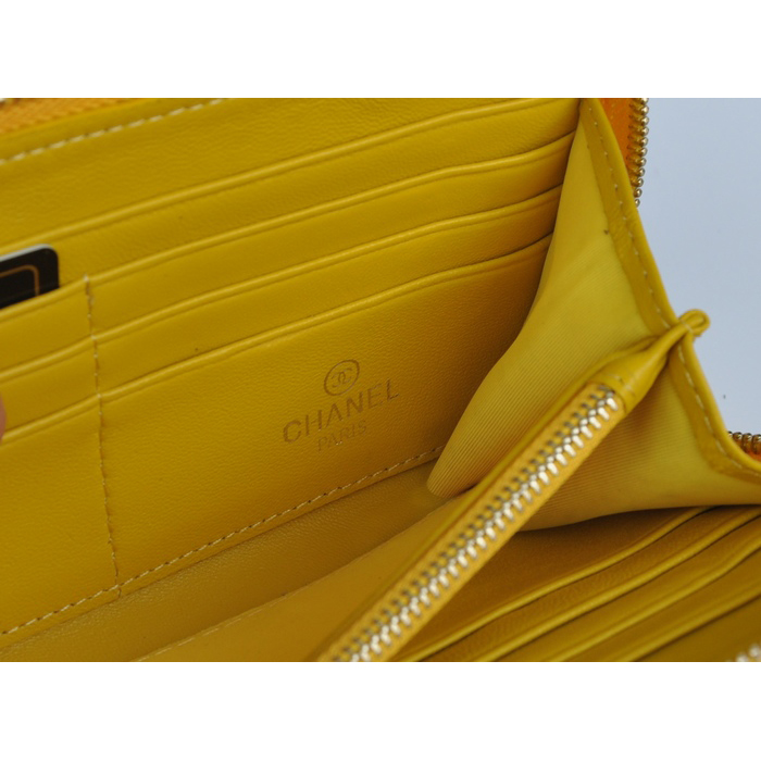 2014 Chanel Matelasse Zip Around Wallet Embossed Leather A50097 Yellow