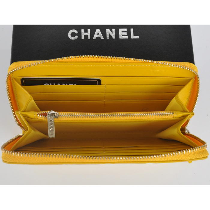 2014 Chanel Matelasse Zip Around Wallet Embossed Leather A50097 Yellow