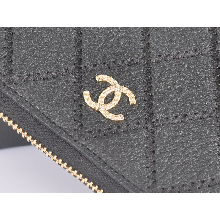 2014 Chanel Matelasse Zip Around Wallet Original Elephant pattern Leather C9559 Black