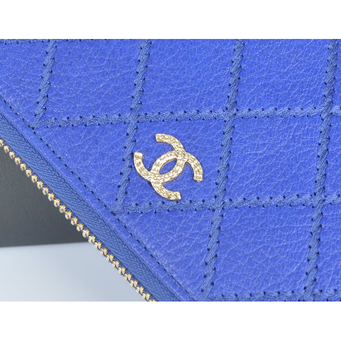 2014 Chanel Matelasse Zip Around Wallet Original Elephant pattern Leather C9559 Blue