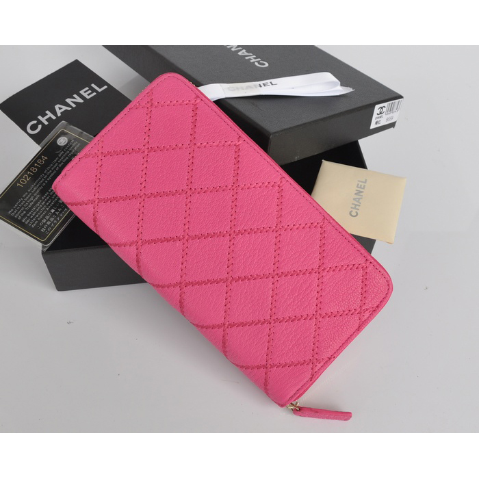 2014 Chanel Matelasse Zip Around Wallet Original Elephant pattern Leather C9559 Rose