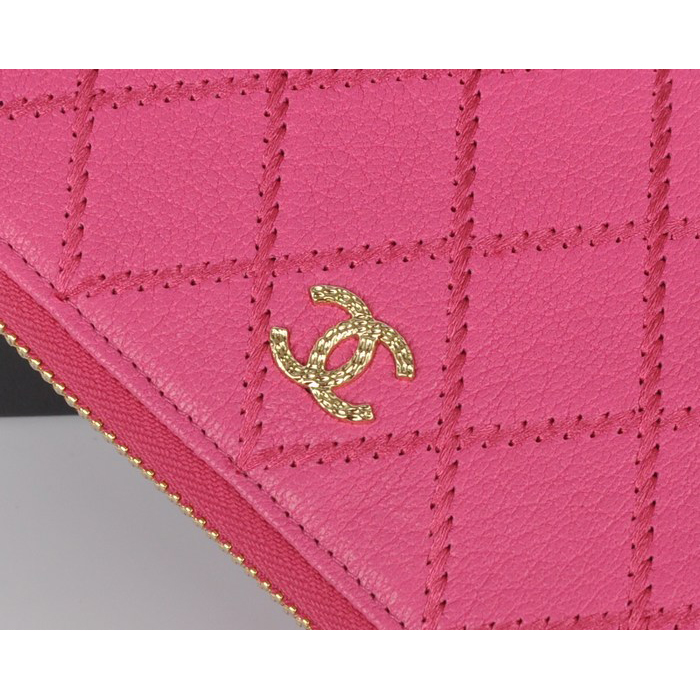 2014 Chanel Matelasse Zip Around Wallet Original Elephant pattern Leather C9559 Rose