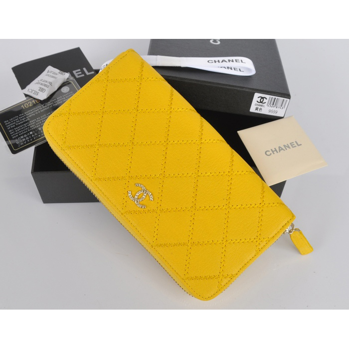 2014 Chanel Matelasse Zip Around Wallet Original Elephant pattern Leather C9559 Yellow