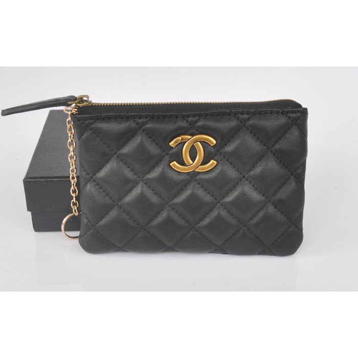 2014 Chanel Matelasse Zip Around Wallet Original Leather A219011 Black