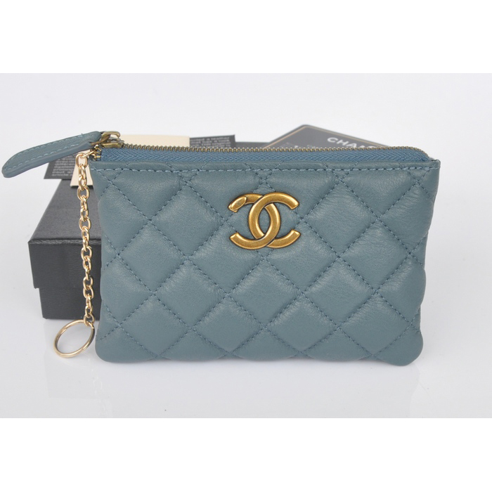 2014 Chanel Matelasse Zip Around Wallet Original Leather A219011 Light Blue