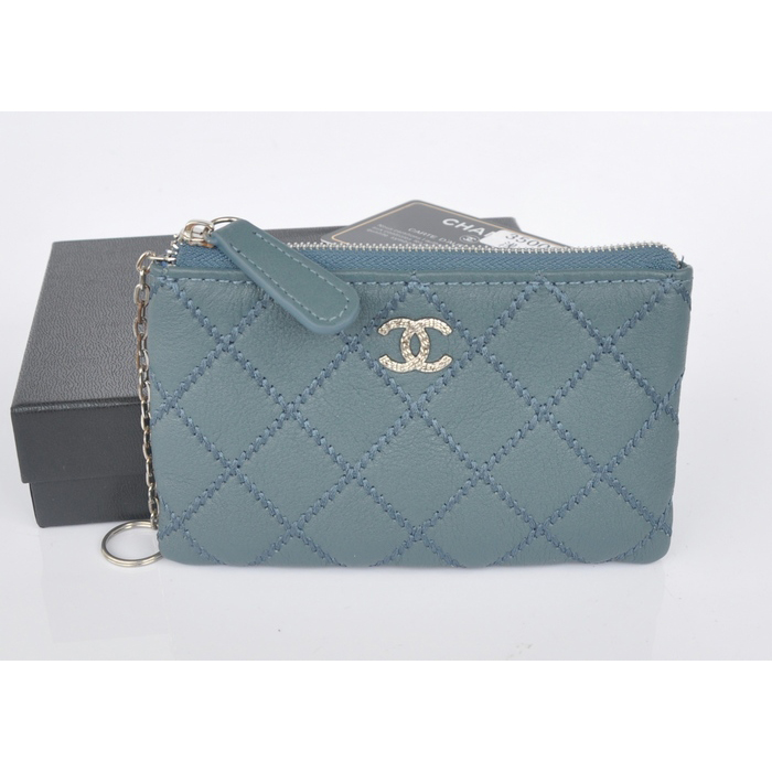 2014 Chanel Matelasse Zip Around Wallet Original Leather A35009 Light Blue