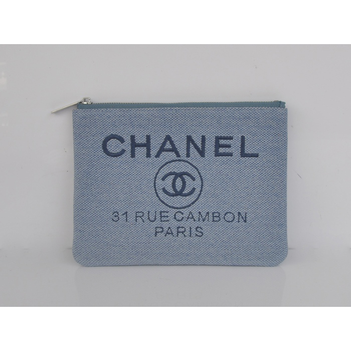 2014 Chanel Medium Canvas ipad mini Clutch bag A80118 Light Blue