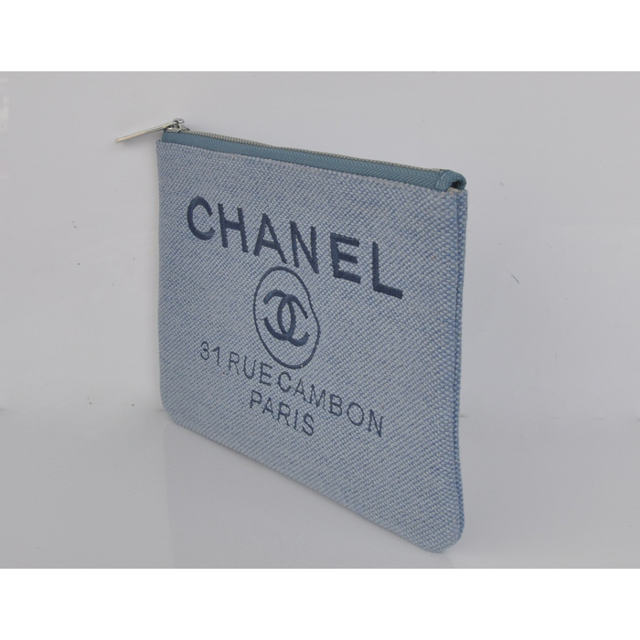 2014 Chanel Medium Canvas ipad mini Clutch bag A80118 Light Blue