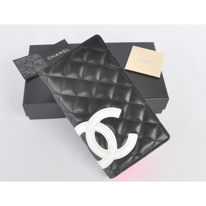 2014 Chanel Original Leather Black CC Logo Bi-Fold Wallet A26717 Black&White