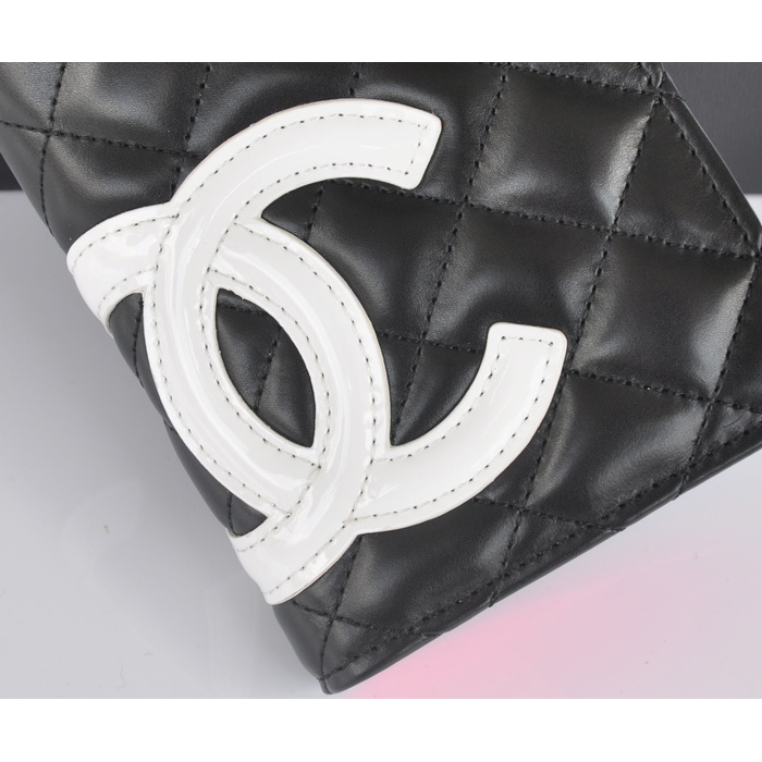 2014 Chanel Original Leather Black CC Logo Bi-Fold Wallet A26717 Black&White