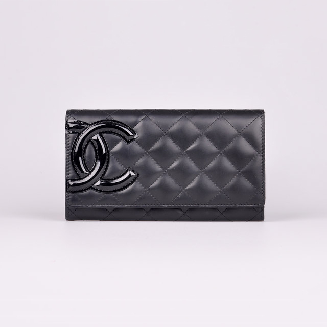 2014 Chanel Original Sheepskin Leather Black CC Logo Tri-Fold Wallet A50079 Black