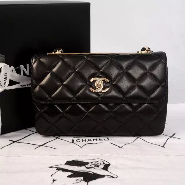 2014 Chanel Original Sheepskin Leather Flap Shoulder Bag A92235 Black