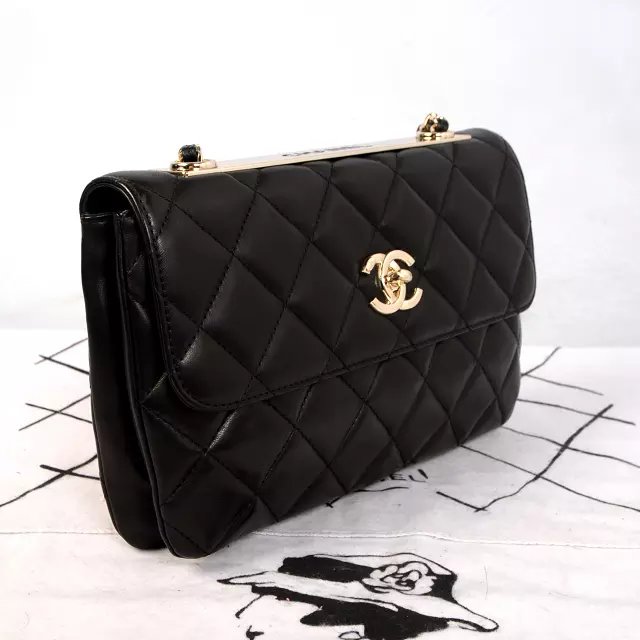 2014 Chanel Original Sheepskin Leather Flap Shoulder Bag A92235 Black