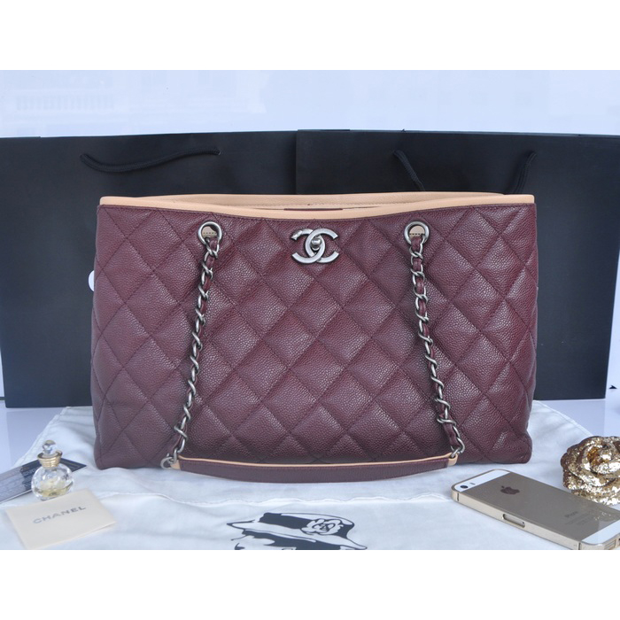 2014 Chanel Shopper Bag Original Caviar Leather A90454 Burgundy