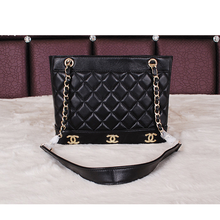 2014 Chanel Shopper Bag Sheepskin Leather A68071 Black