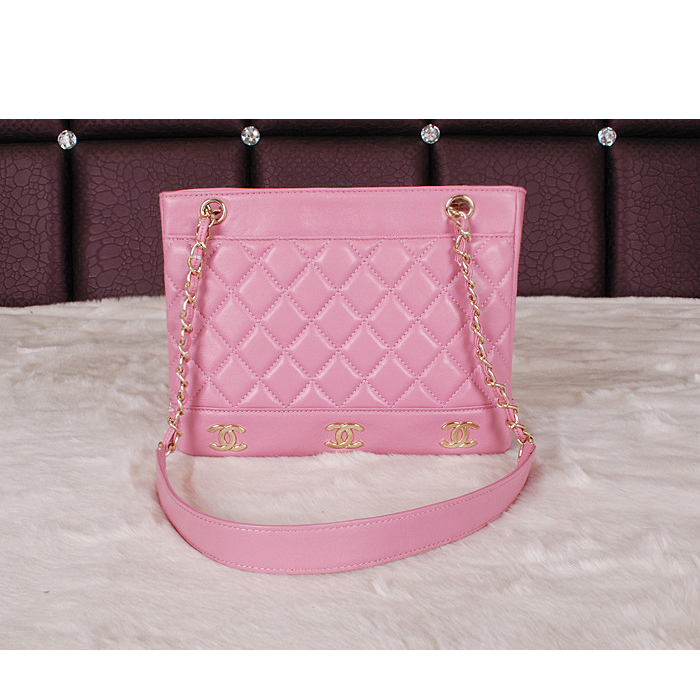 2014 Chanel Shopper Bag Sheepskin Leather A68071 Pink