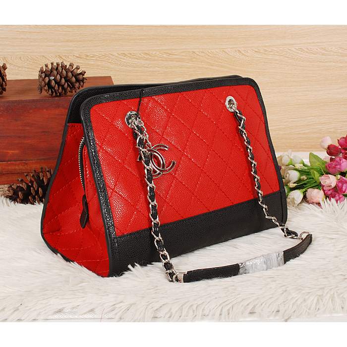 2014 Chanel Shopping Bag in Caviar leather A6869 Red&Black