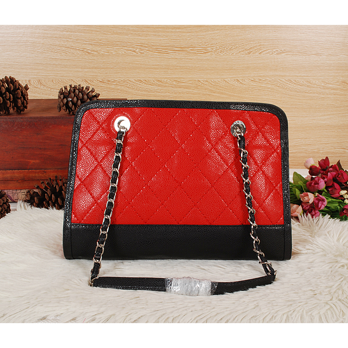 2014 Chanel Shopping Bag in Caviar leather A6869 Red&Black