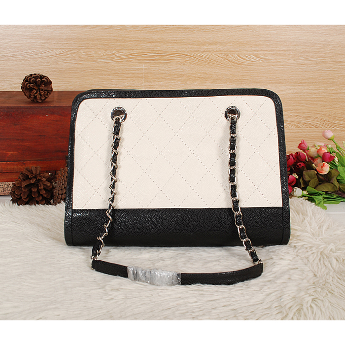 2014 Chanel Shopping Bag in Caviar leather A6869 White&Black