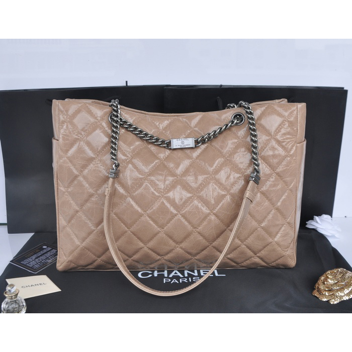 2014 Chanel Shoulder Bag Iridescent Leather A92525 Apricot