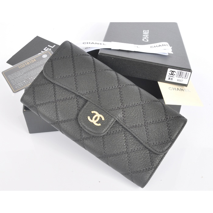 2014 Chanel Tri-Fold Wallet in Original Elephant pattern Leather C9557 Black