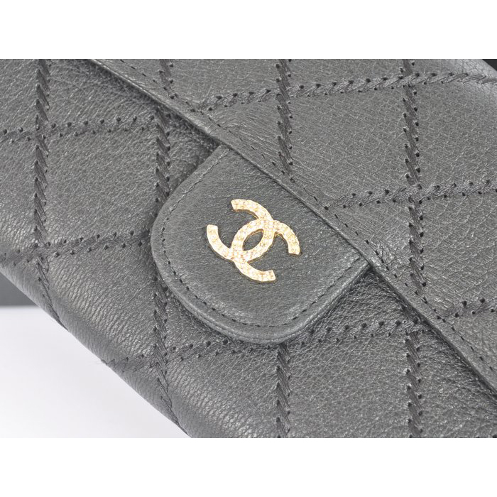 2014 Chanel Tri-Fold Wallet in Original Elephant pattern Leather C9557 Black