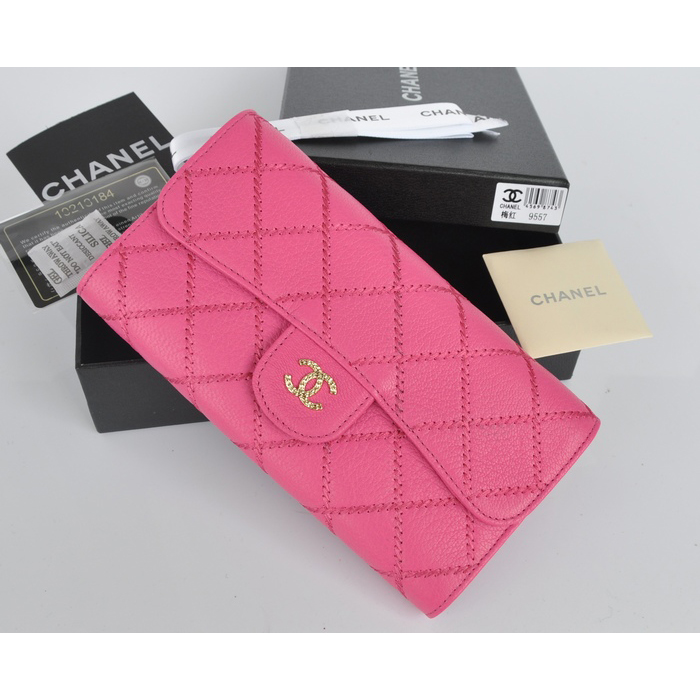 2014 Chanel Tri-Fold Wallet in Original Elephant pattern Leather C9557 Rose