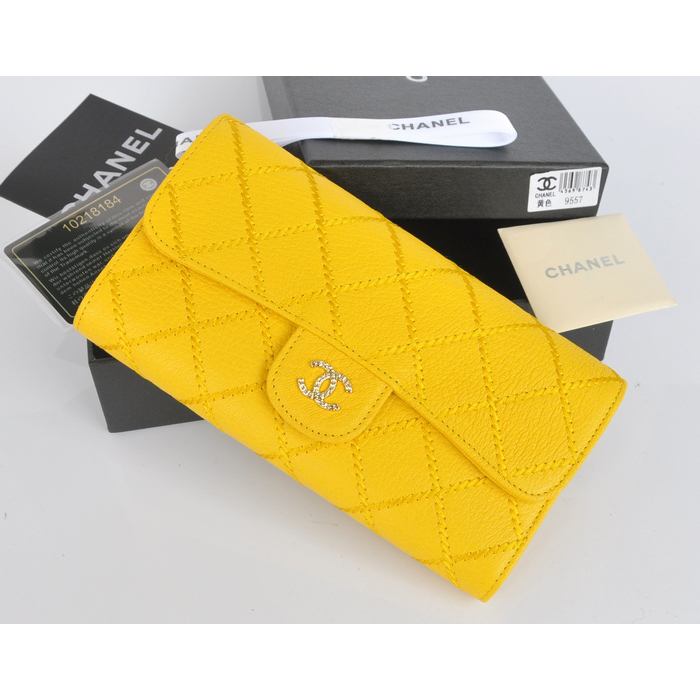 2014 Chanel Tri-Fold Wallet in Original Elephant pattern Leather C9557 Yellow