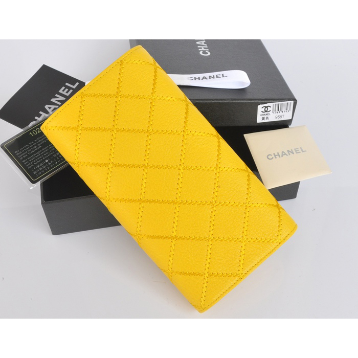 2014 Chanel Tri-Fold Wallet in Original Elephant pattern Leather C9557 Yellow