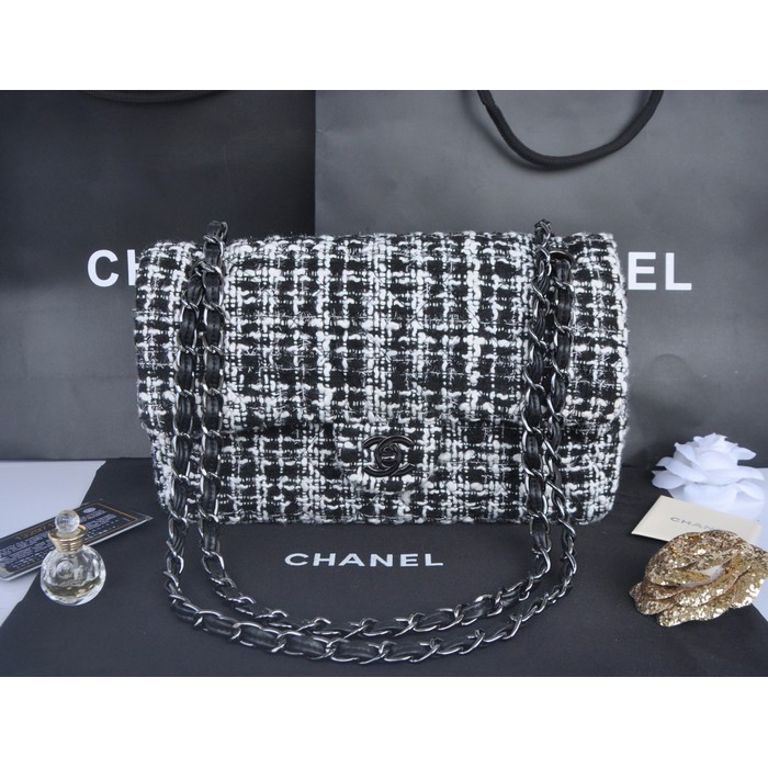 2014 Chanel Tweed Classic Flap Bag 1112 Black