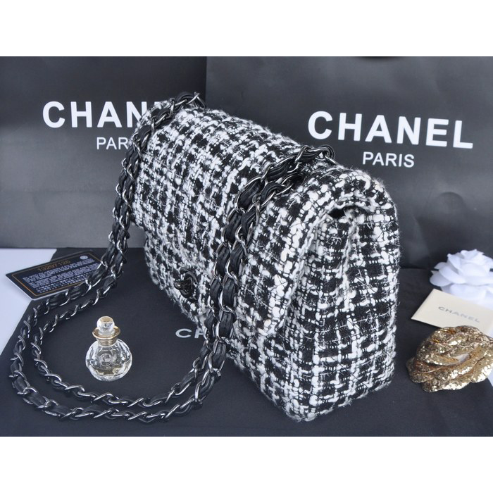 2014 Chanel Tweed Classic Flap Bag 1112 Black