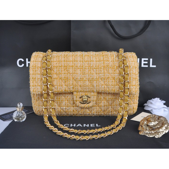 2014 Chanel Tweed Classic Flap Bag 1112 Gold