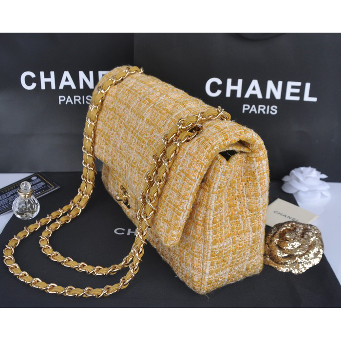 2014 Chanel Tweed Classic Flap Bag 1112 Gold