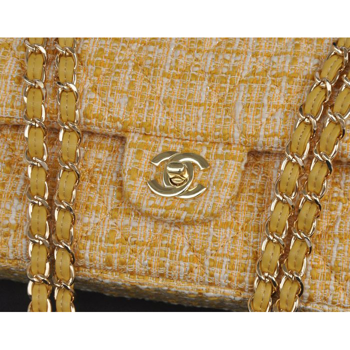 2014 Chanel Tweed Classic Flap Bag 1112 Gold