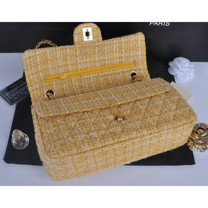 2014 Chanel Tweed Classic Flap Bag 1112 Gold