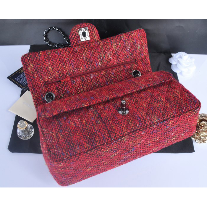 2014 Chanel Tweed Classic Flap Bag 1112 Grey&Red