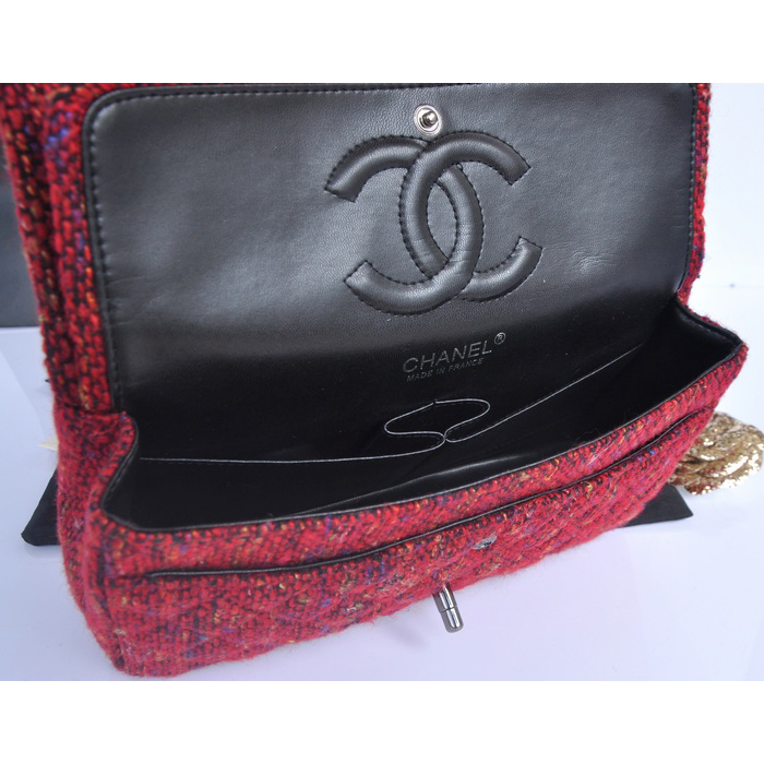 2014 Chanel Tweed Classic Flap Bag 1112 Grey&Red