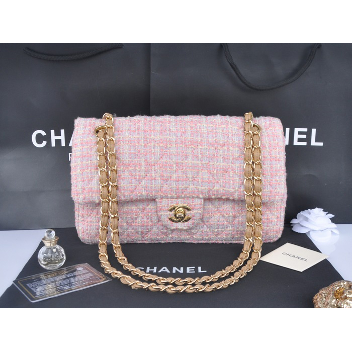 2014 Chanel Tweed Classic Flap Bag 1112 Pink